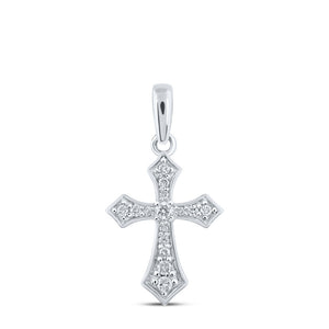 10kt White Gold Womens Round Diamond Cross Pendant 1/8 Cttw