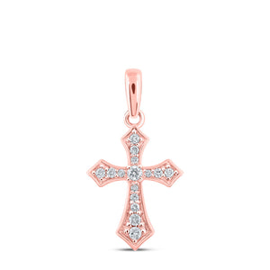 10kt Rose Gold Womens Round Diamond Cross Pendant 1/8 Cttw