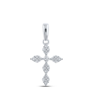 10kt White Gold Womens Round Diamond Cross Pendant 1/6 Cttw