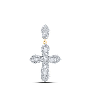 10kt Yellow Gold Mens Baguette Diamond Cross Charm Pendant 1/2 Cttw