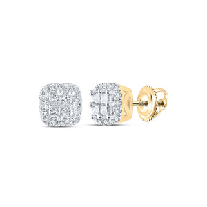 14kt Yellow Gold Womens Princess Diamond Square Earrings 1/4 Cttw