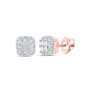 14kt Rose Gold Womens Round Diamond Square Earrings 1/4 Cttw