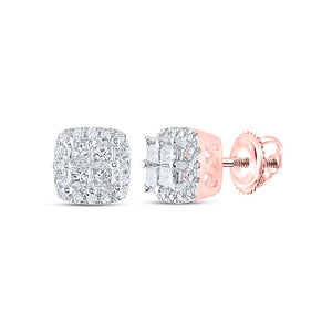 14kt Rose Gold Womens Princess Diamond Square Earrings 1/2 Cttw