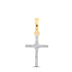 10kt Yellow Gold Womens Round Diamond Cross Pendant 1/12 Cttw