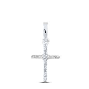 10kt White Gold Womens Round Diamond Cross Pendant 1/12 Cttw