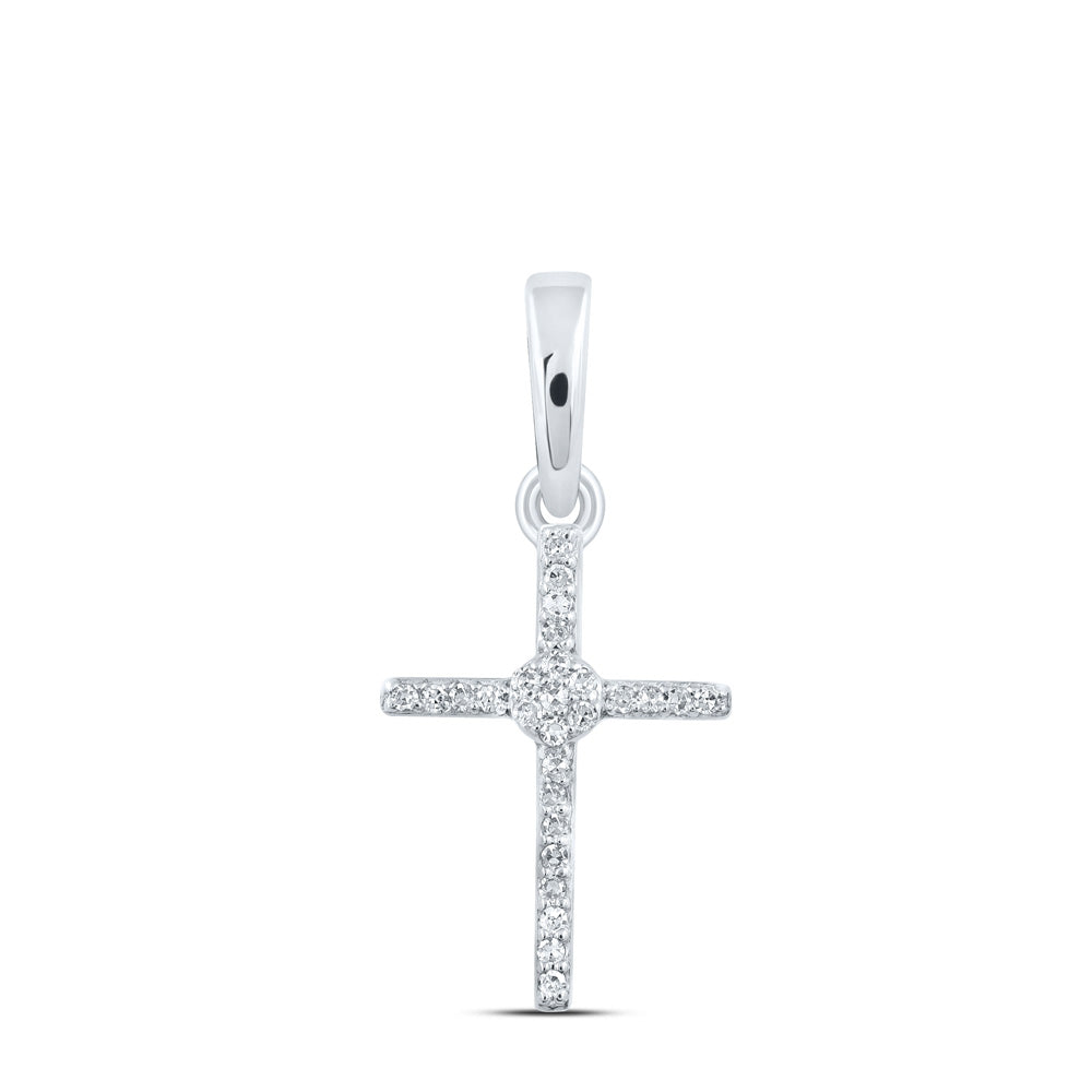 10kt White Gold Womens Round Diamond Cross Pendant 1/12 Cttw