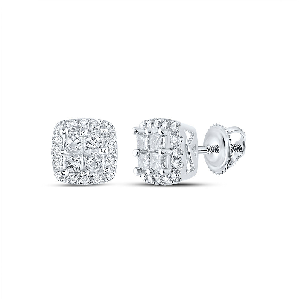 14kt White Gold Womens Princess Diamond Square Earrings 3/4 Cttw