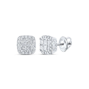 14kt White Gold Womens Princess Diamond Square Earrings 1 Cttw