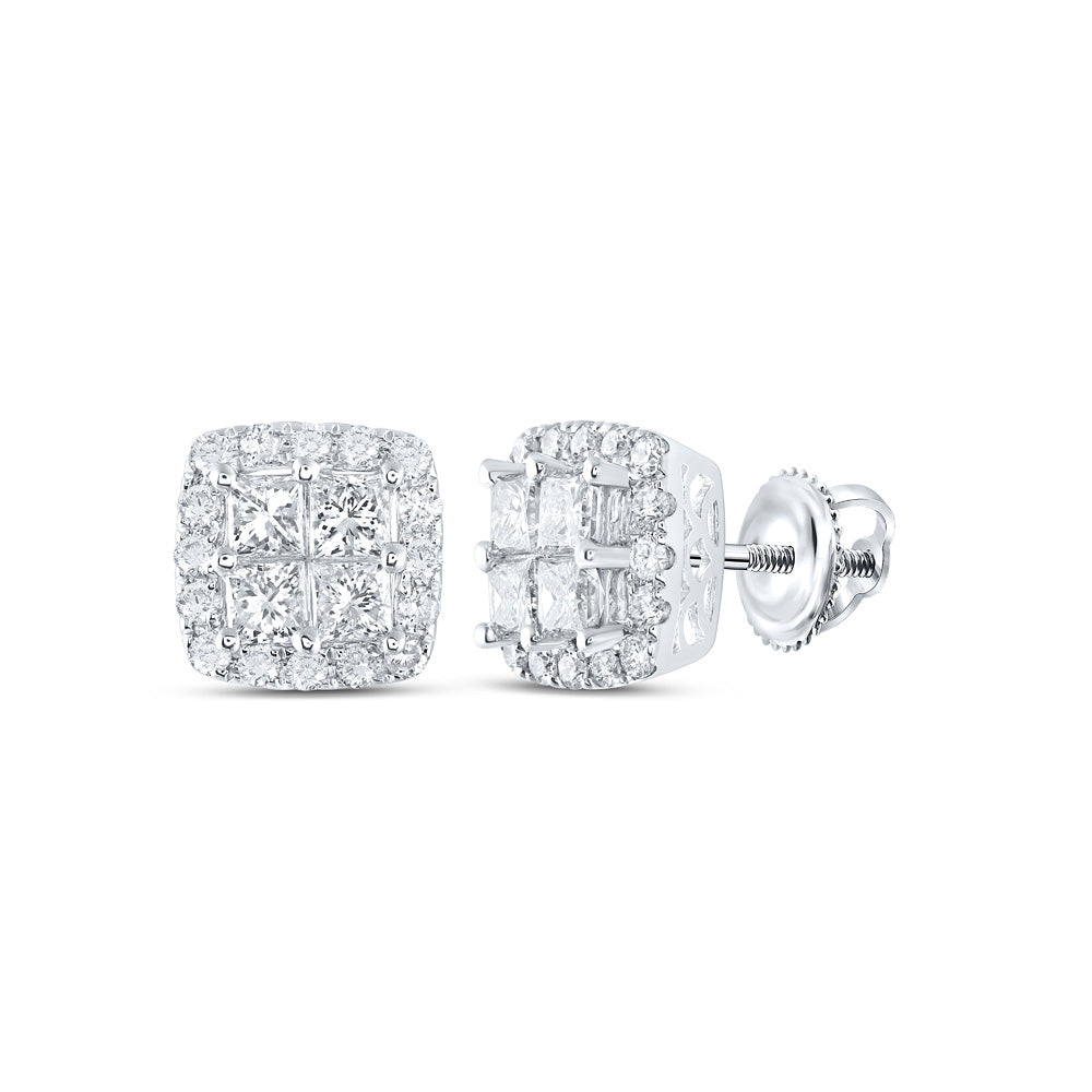 14kt White Gold Womens Princess Diamond Square Earrings 2 Cttw