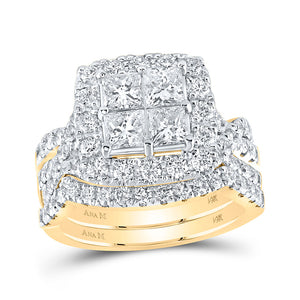 14kt Yellow Gold Princess Diamond Square Bridal Wedding Ring Band Set 3 Cttw