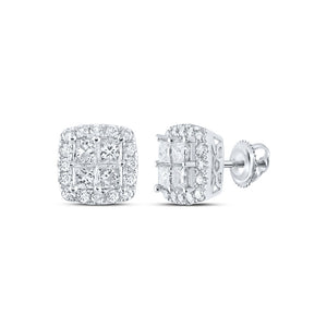 14kt White Gold Womens Princess Diamond Square Earrings 2-7/8 Cttw