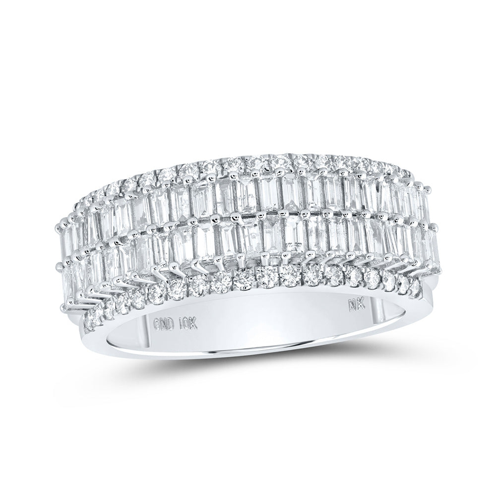 10kt White Gold Mens Baguette Diamond Band Ring 1-1/3 Cttw