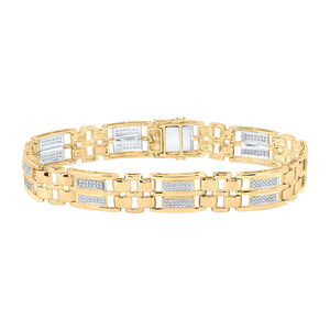 10kt Yellow Gold Mens Round Diamond Link Bracelet 1 Cttw