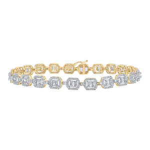 14kt Yellow Gold Mens Round Diamond Geometric Link Bracelet 4 Cttw