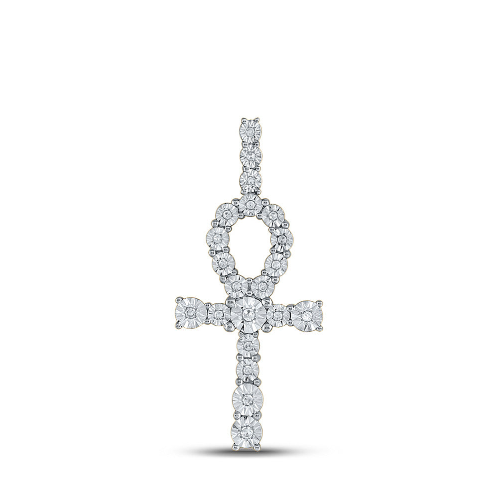 14kt Yellow Gold Mens Round Diamond Ankh Cross Charm Pendant 1/5 Cttw