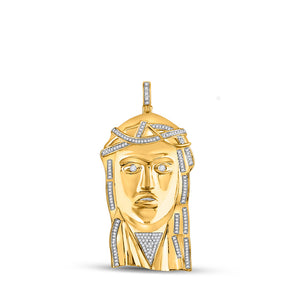 14kt Yellow Gold Mens Round Diamond Jesus Face Charm Pendant 1/2 Cttw