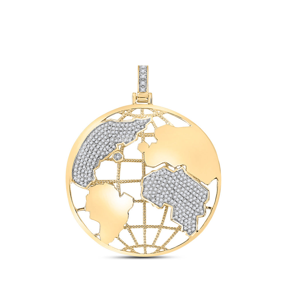 14kt Yellow Gold Mens Round Diamond Globe Earth Charm Pendant 5/8 Cttw