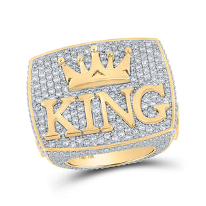 14kt Yellow Gold Mens Round Diamond KING Crown Ring 10-1/2 Cttw