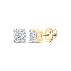 14kt Yellow Gold Mens Round Diamond Stud Earrings 1/5 Cttw