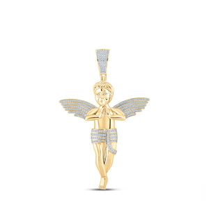 14kt Yellow Gold Mens Round Diamond Angel Charm Pendant 4-1/4 Cttw