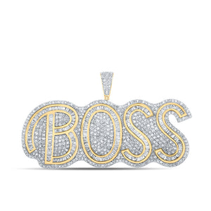 14kt Two-tone Gold Mens Baguette Diamond BOSS Charm Pendant 3 Cttw