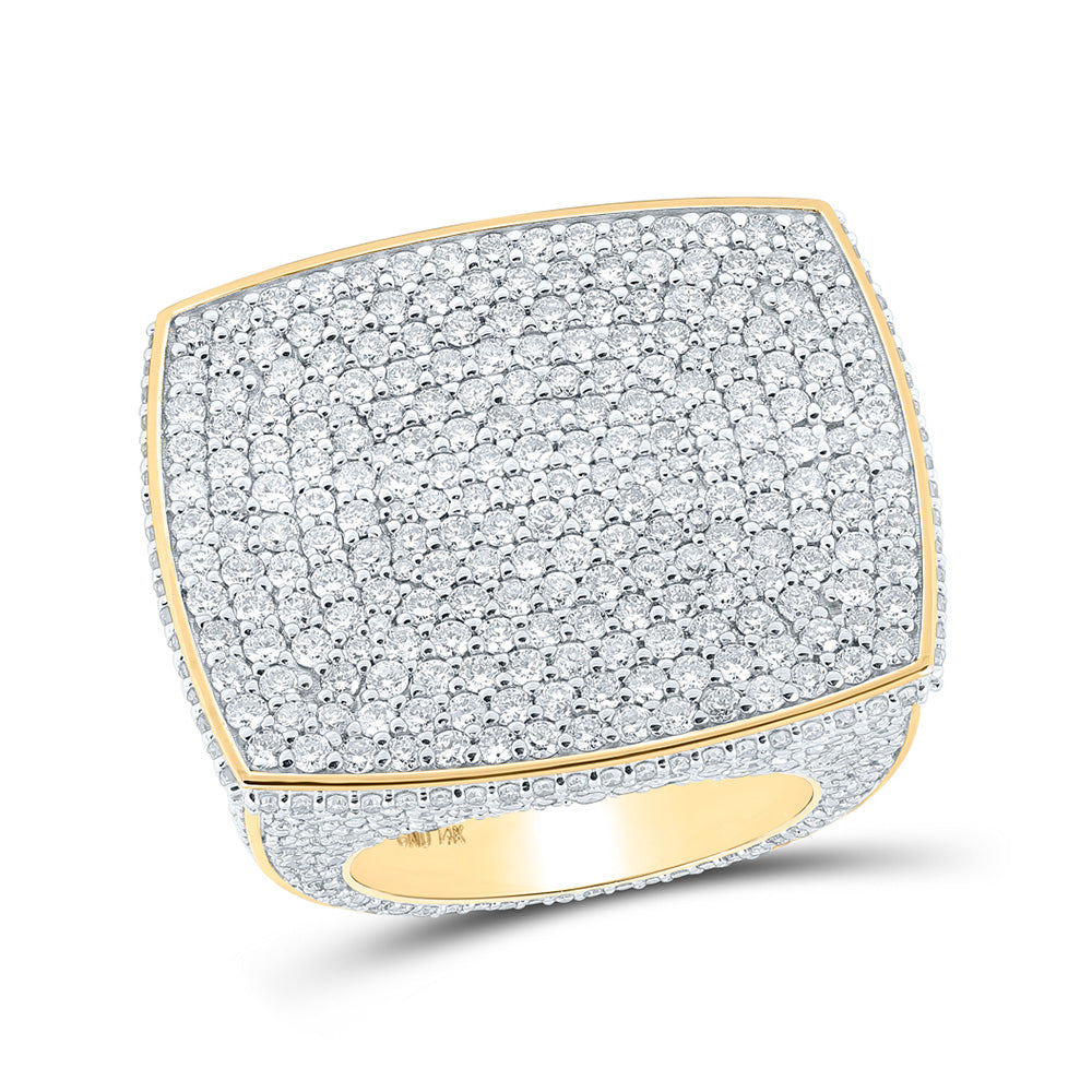 14kt Yellow Gold Mens Round Diamond Rectangle Pave Statement Ring 14 Cttw