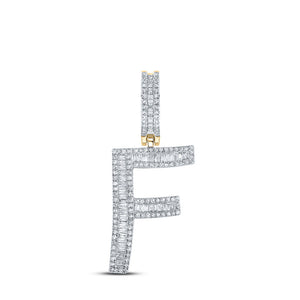 14kt Yellow Gold Mens Baguette Diamond F Initial Letter Charm Pendant 3/4 Cttw