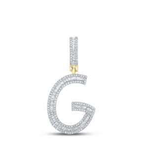 14kt Yellow Gold Mens Baguette Diamond G Initial Letter Charm Pendant 3/4 Cttw