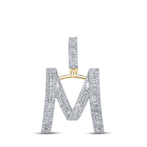 14kt Yellow Gold Mens Baguette Diamond M Initial Letter Charm Pendant 1 Cttw