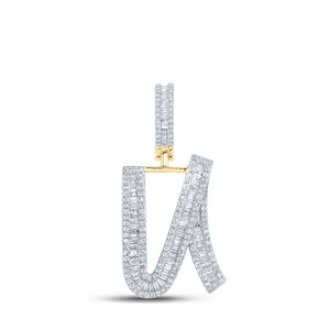 14kt Yellow Gold Mens Baguette Diamond U Initial Letter Charm Pendant 7/8 Cttw