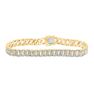 14kt Yellow Gold Mens Round Diamond Cuban Link Bracelet 1-3/4 Cttw