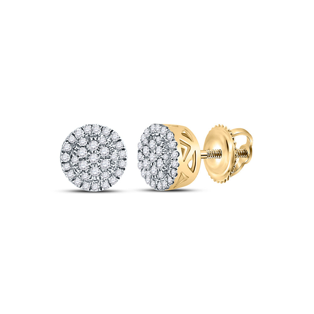 14kt Yellow Gold Mens Round Diamond Cluster Earrings 1/6 Cttw