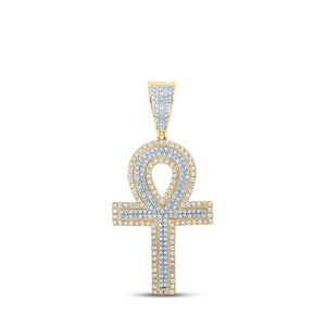 14kt Two-tone Gold Mens Round Diamond Cross Charm Pendant 7/8 Cttw