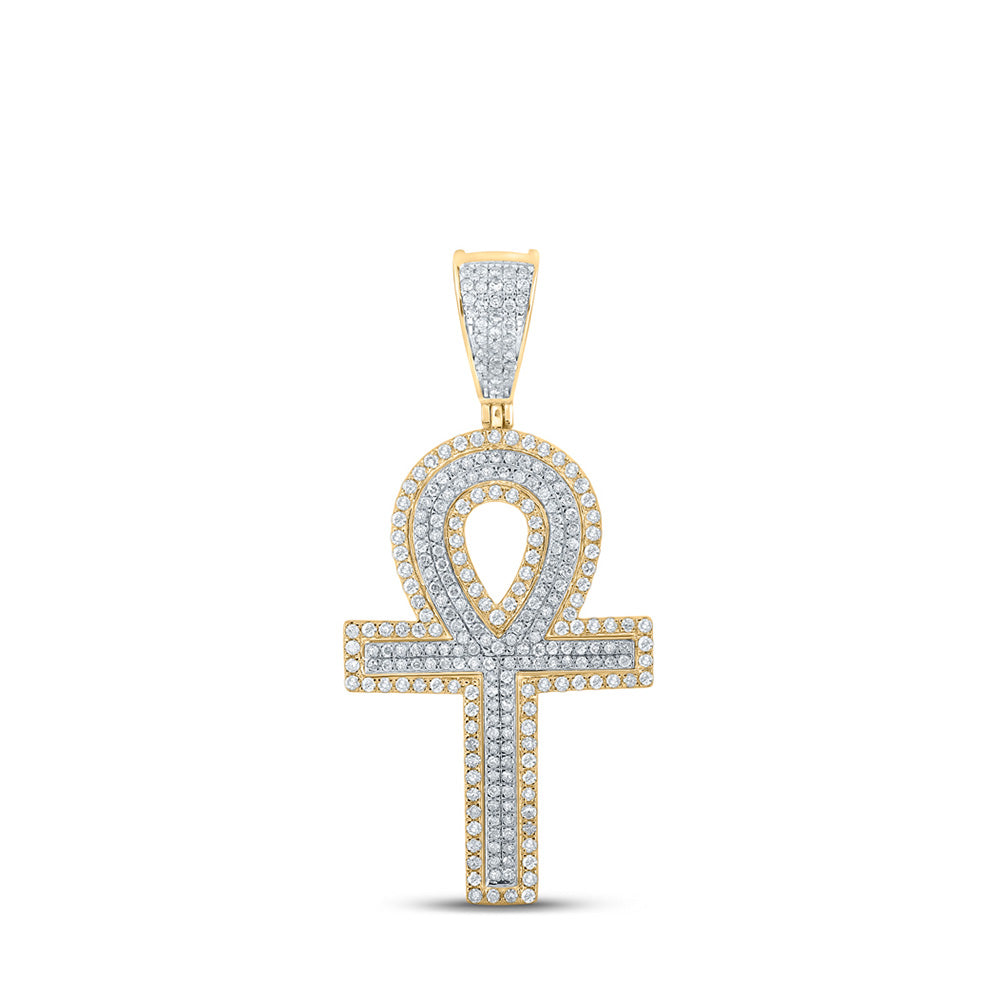 14kt Two-tone Gold Mens Round Diamond Cross Charm Pendant 7/8 Cttw