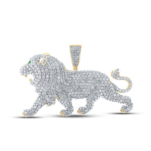 14kt Yellow Gold Mens Round Diamond Lion Charm Pendant 5-1/2 Cttw