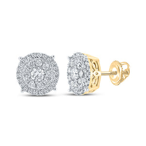 14kt Yellow Gold Mens Round Diamond Cluster Earrings 5/8 Cttw