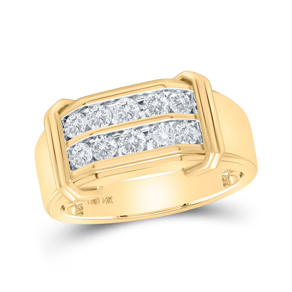 14kt Yellow Gold Mens Round Diamond Double Row Band Ring 7/8 Cttw