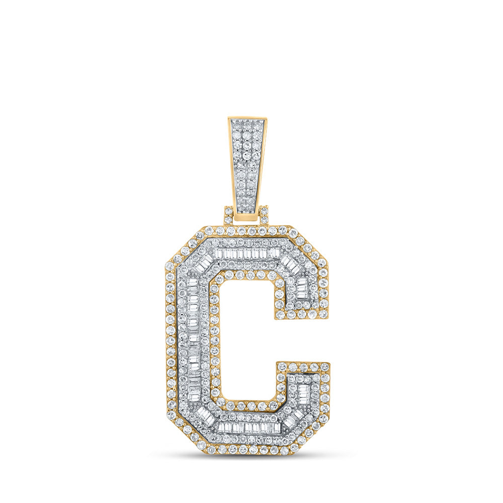 14kt Two-tone Gold Mens Baguette Diamond C Initial Letter Charm Pendant 1-3/4 Cttw