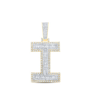 14kt Two-tone Gold Mens Baguette Diamond I Initial Letter Charm Pendant 1-3/4 Cttw