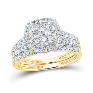 10kt Yellow Gold Round Diamond Halo Bridal Wedding Ring Band Set 1 Cttw