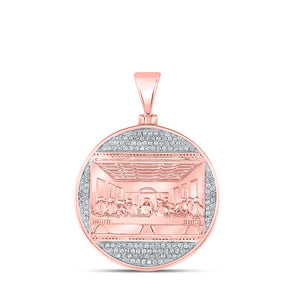 10kt Rose Gold Mens Round Diamond Last Supper Circle Charm Pendant 1/2 Cttw