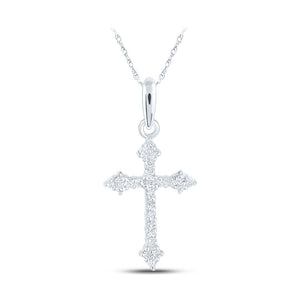 10kt White Gold Womens Round Diamond Cross Pendant 1/10 Cttw