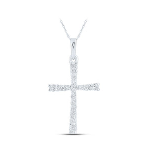 10kt White Gold Womens Round Diamond Cross Pendant 1/6 Cttw