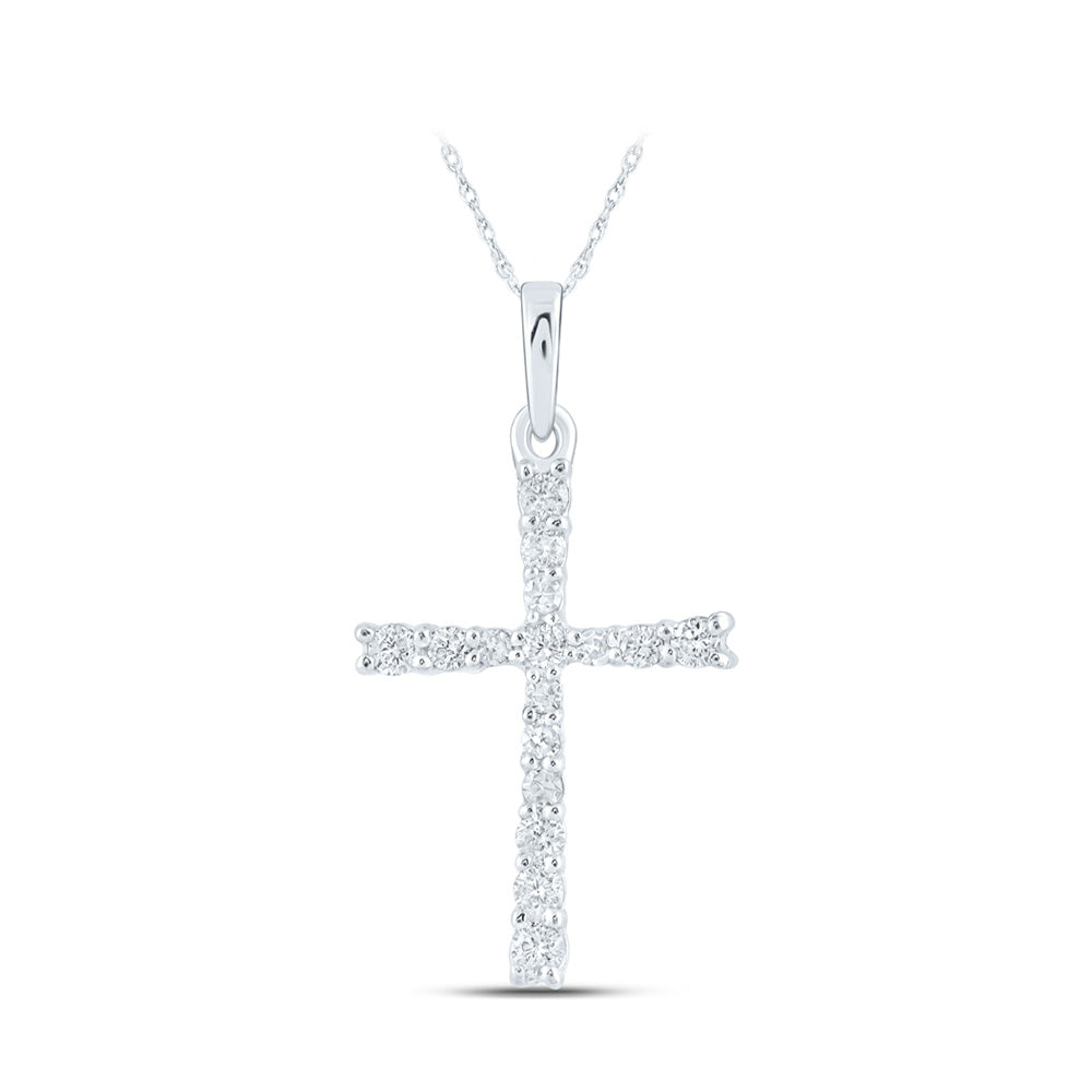 10kt White Gold Womens Round Diamond Cross Pendant 1/6 Cttw