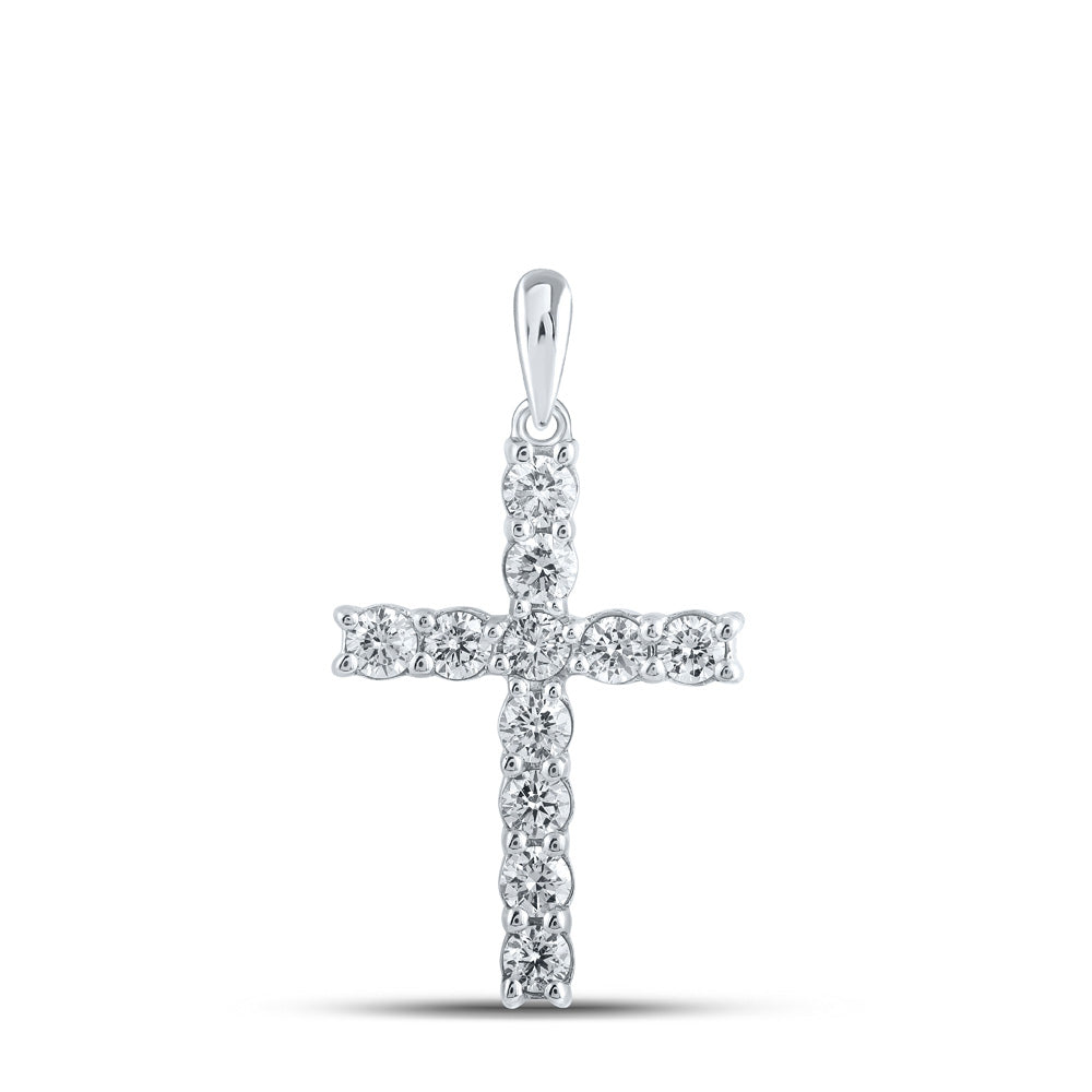 10kt White Gold Womens Round Diamond Cross Pendant 3/4 Cttw