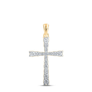 10kt Yellow Gold Womens Round Diamond Cross Pendant 3/8 Cttw