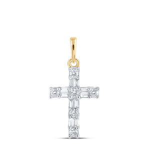 10kt Yellow Gold Womens Baguette Diamond Cross Pendant 1/6 Cttw