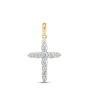 10kt Yellow Gold Womens Round Diamond Cross Pendant 3/8 Cttw