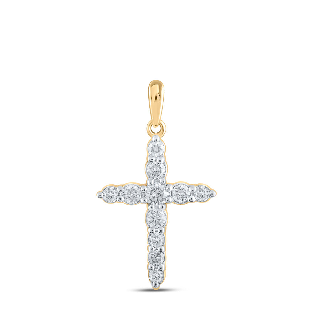 10kt Yellow Gold Womens Round Diamond Cross Pendant 3/8 Cttw