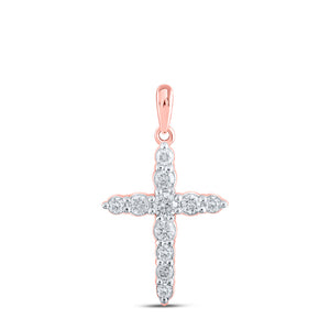 10kt Rose Gold Womens Round Diamond Cross Pendant 3/8 Cttw